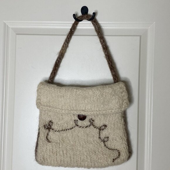 Artisan Handmade Wool Shoulder Bag • Earth Tons • Button Flap • Cottagecore - Picture 2 of 8